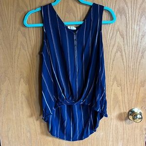 Ana sleeveless, Navy blue white stripe, gathers in front